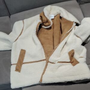 Women's Cream and Tan Sherpa Jacket
